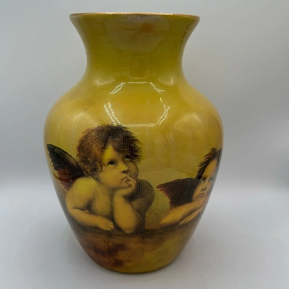Porcelain glazed Sister Angels 8.5” vase